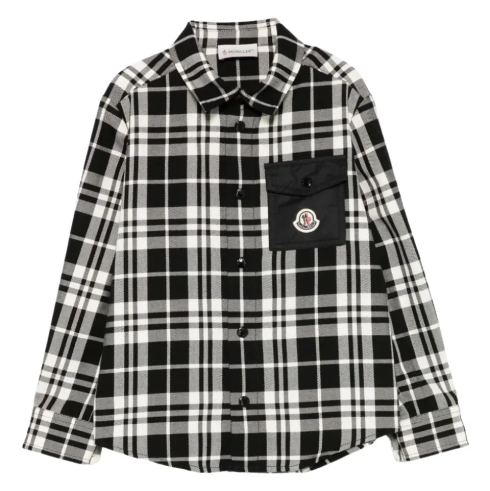 Camisa de algodón a cuadros con bolsillo de nylon
