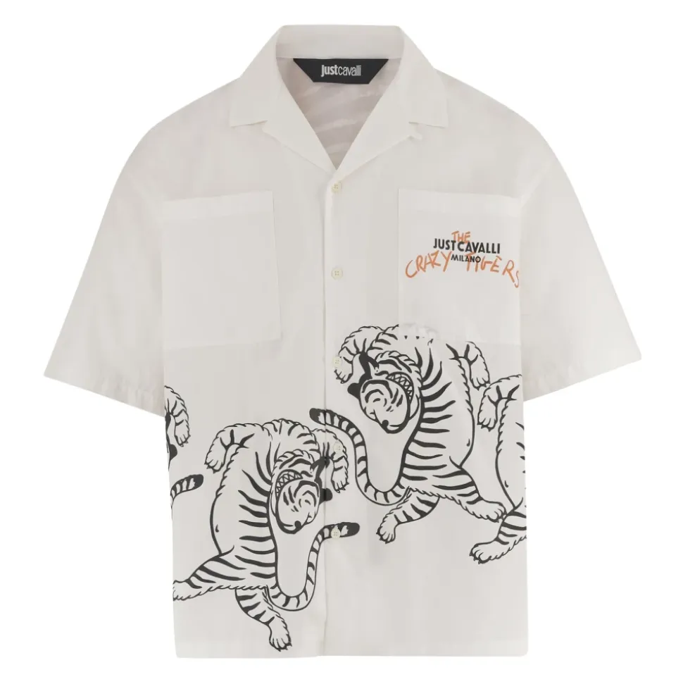 Camisa de algodón con estampado de tigre y logo