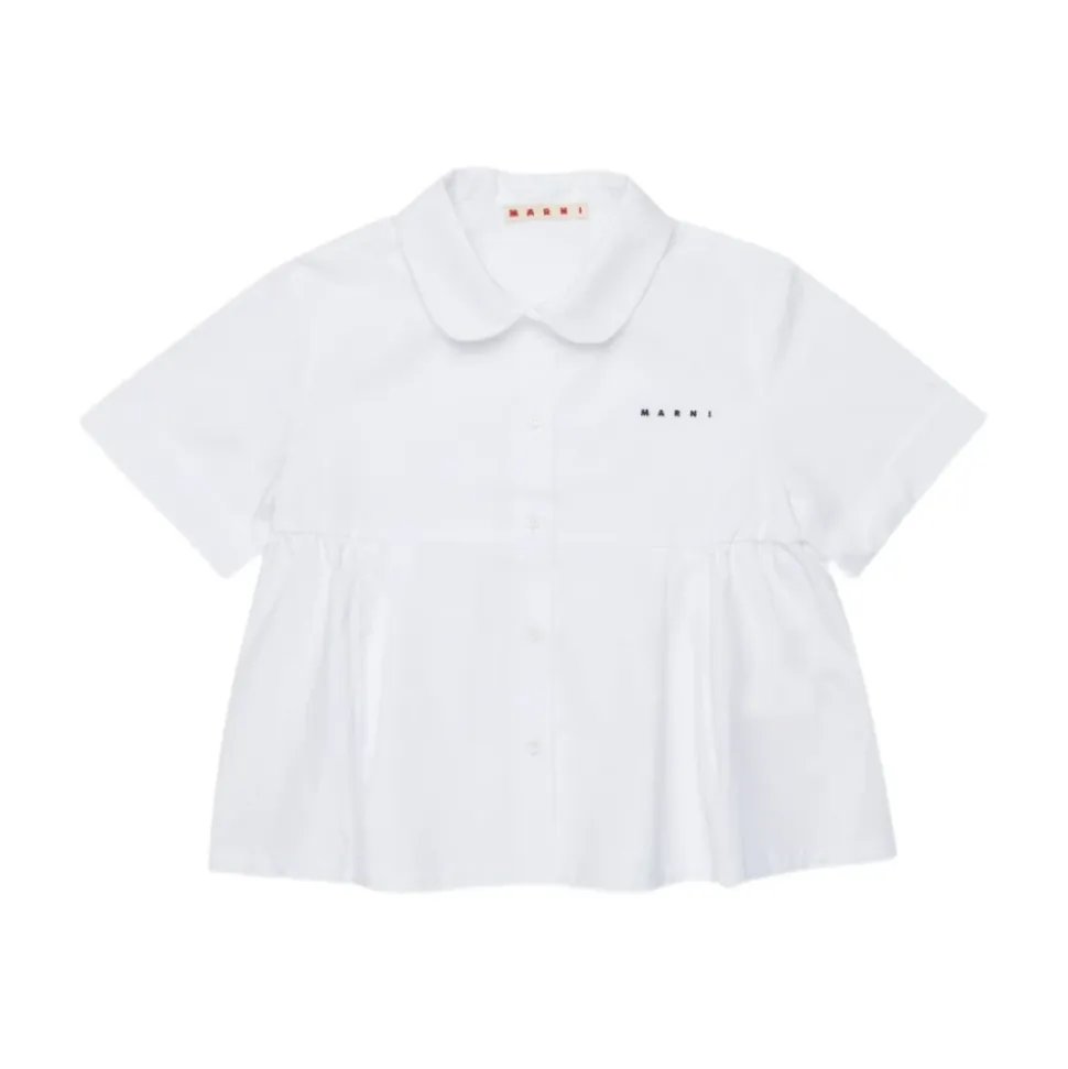 Camisa de Algodón con Volante en el Bajo