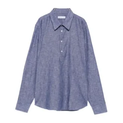 Camisa de Algodón y Lino con Media Botonadura