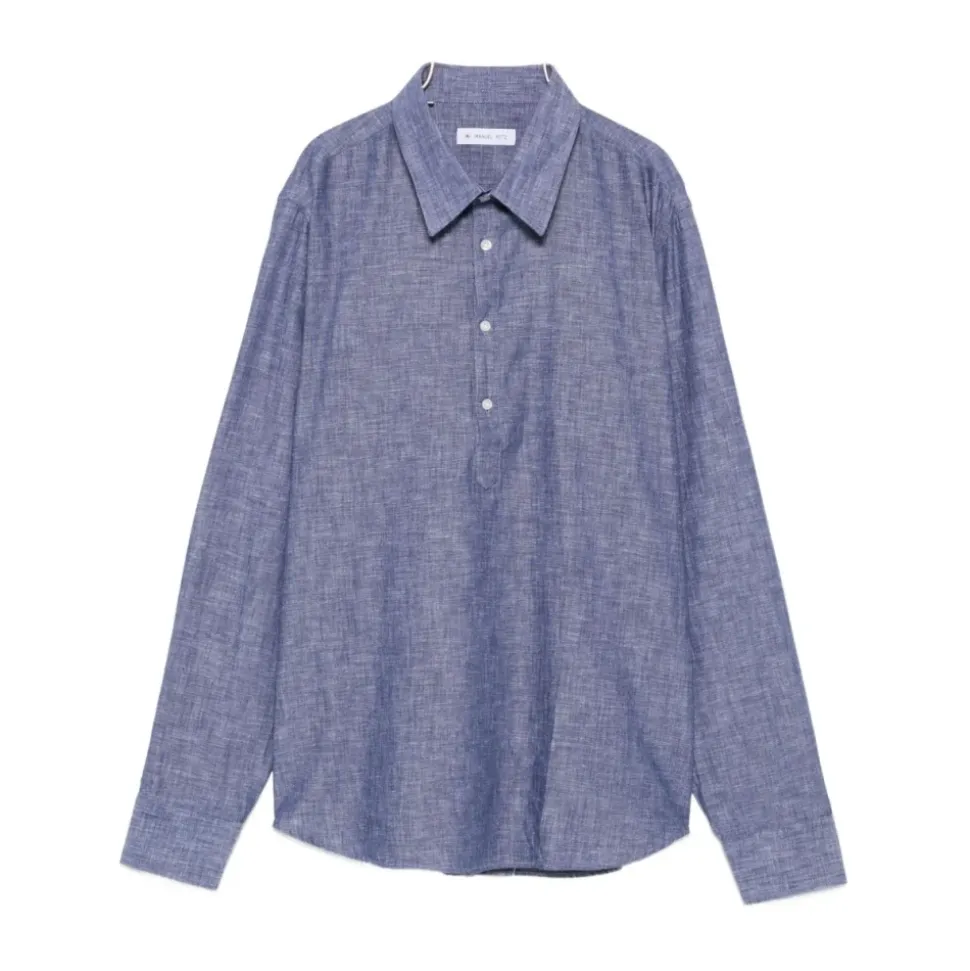 Camisa de Algodón y Lino con Media Botonadura