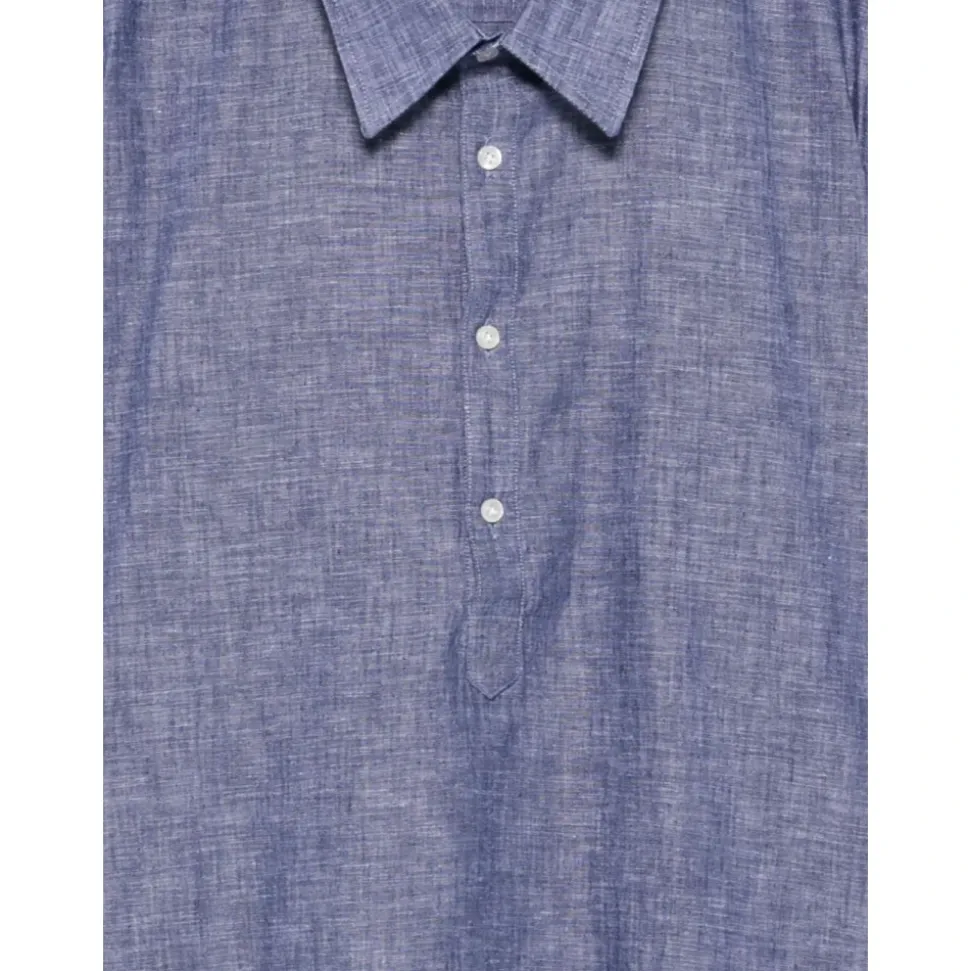 Camisa de Algodón y Lino con Media Botonadura