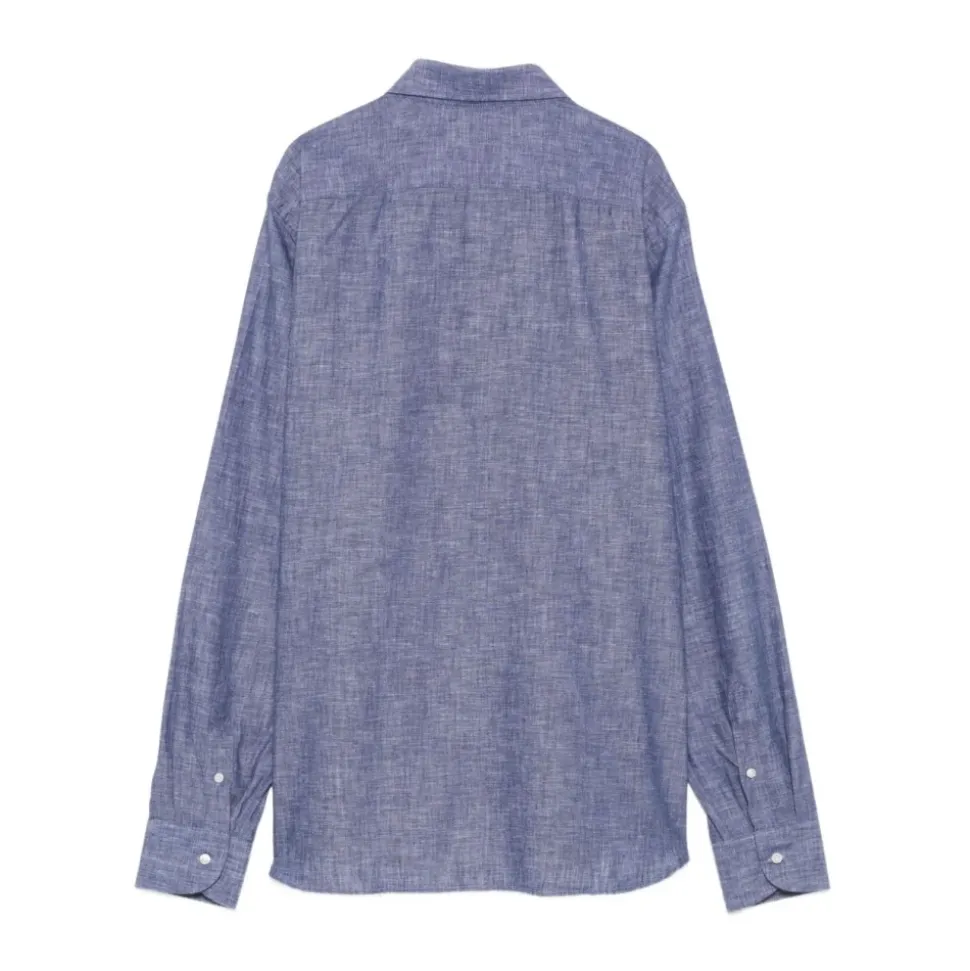 Camisa de Algodón y Lino con Media Botonadura