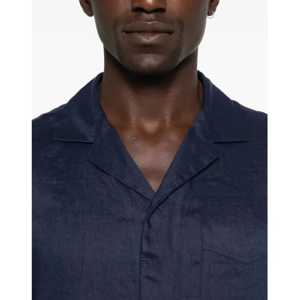 Camisa de Lino con Cuello Revere