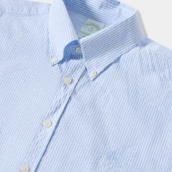 Camisa de Seersucker a Rayas Slim Fit con Botones