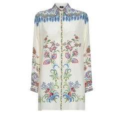 Camisa Larga de Seda con Estampado Floral Colocado