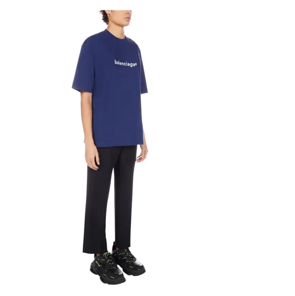 Camiseta azul oversize con estampado de logo Hombre