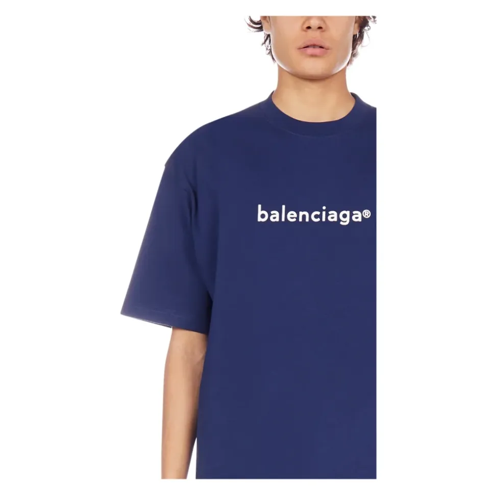 Camiseta azul oversize con estampado de logo Hombre