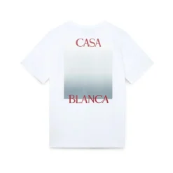 Camiseta blanca estampada cuadrada degradada