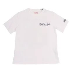 Camiseta de algodón con estampado y bordado delantero y trasero