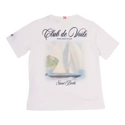 Camiseta de algodón con estampado y bordado delantero y trasero