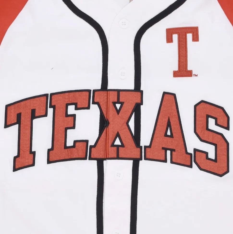 Camiseta de béisbol NCAA blanca con logo de Texas Longhorns