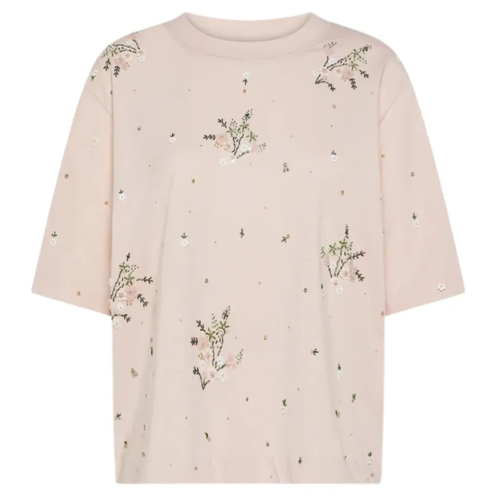 Camiseta de punto bordada con cuello redondo