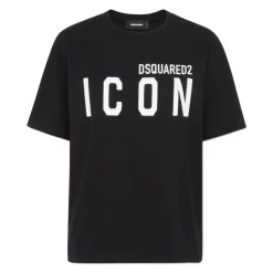 Camiseta Negra Iconica Estampada Cuello Redondo