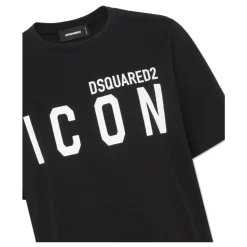 Camiseta Negra Iconica Estampada Cuello Redondo