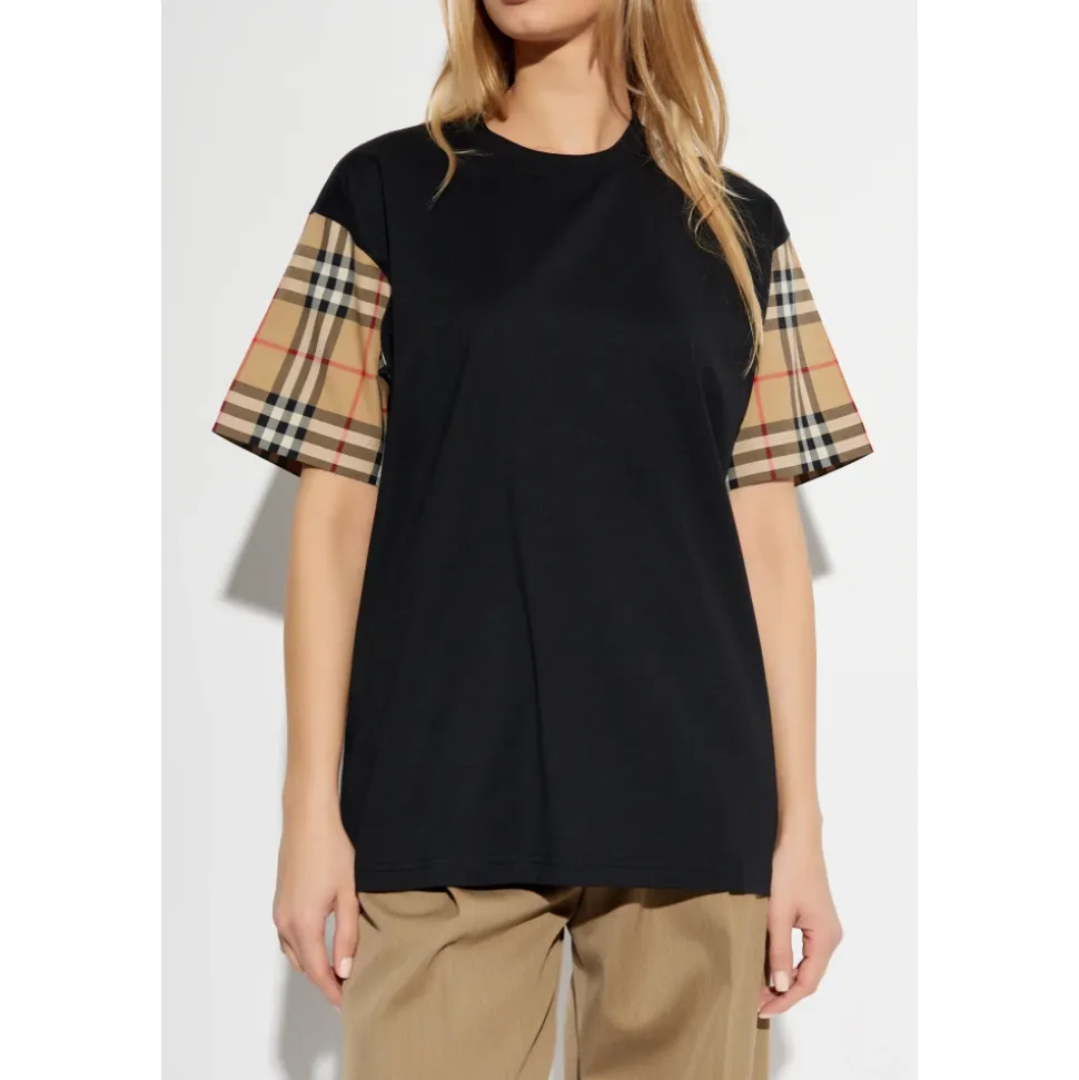 Camiseta Vintage con Mangas a Cuadros