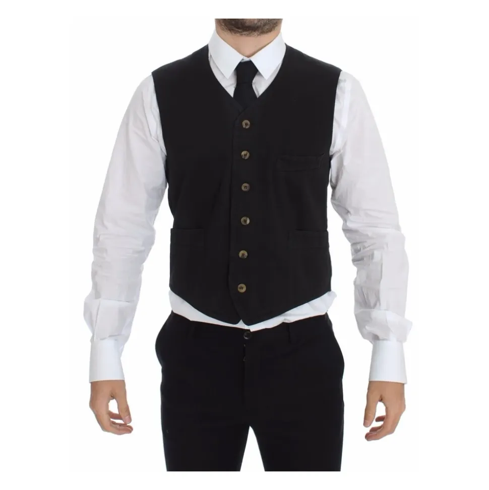 Chaleco Negro Vestido Cuello en V Corte Clásico