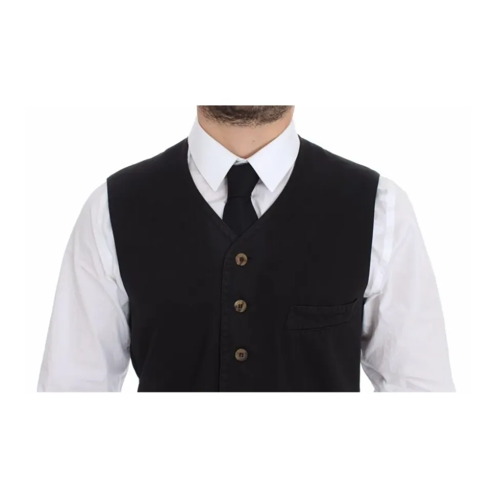 Chaleco Negro Vestido Cuello en V Corte Clásico