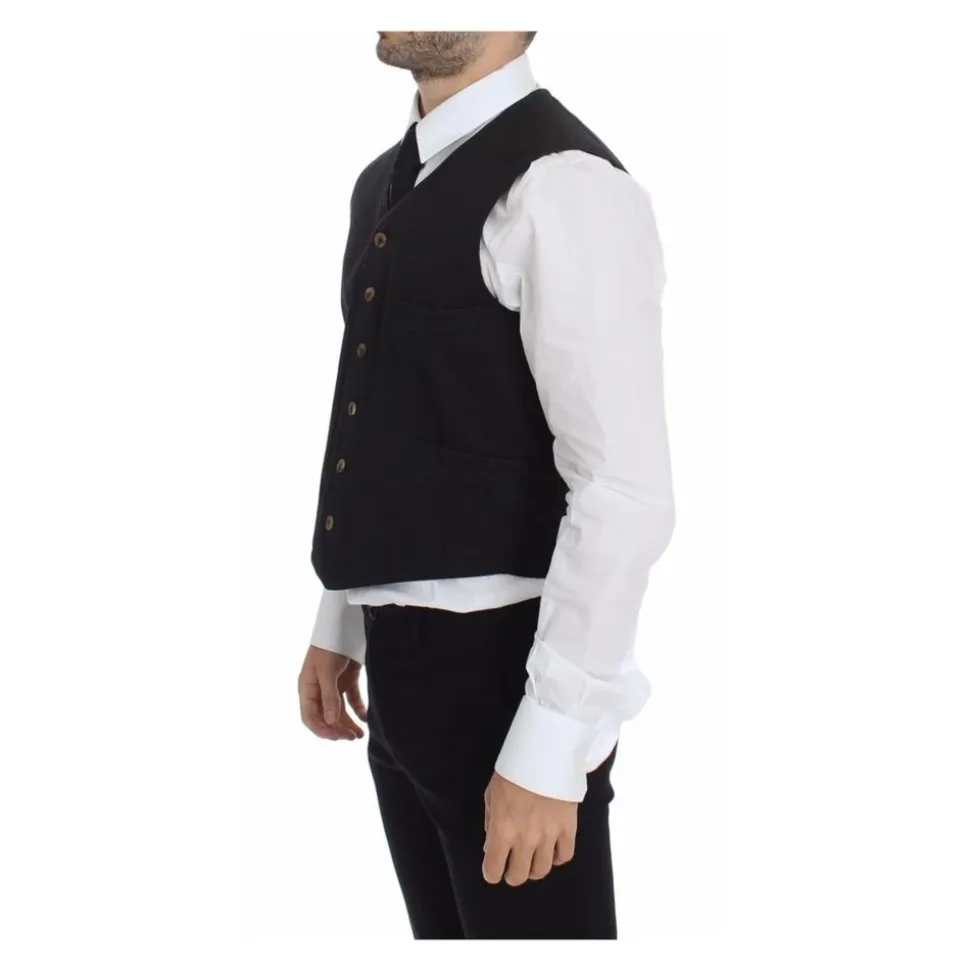 Chaleco Negro Vestido Cuello en V Corte Clásico