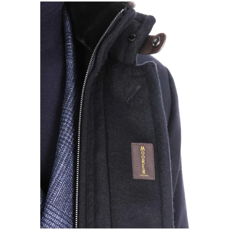 Chaqueta Azul de Lana de Castor y Cachemira con Plumón