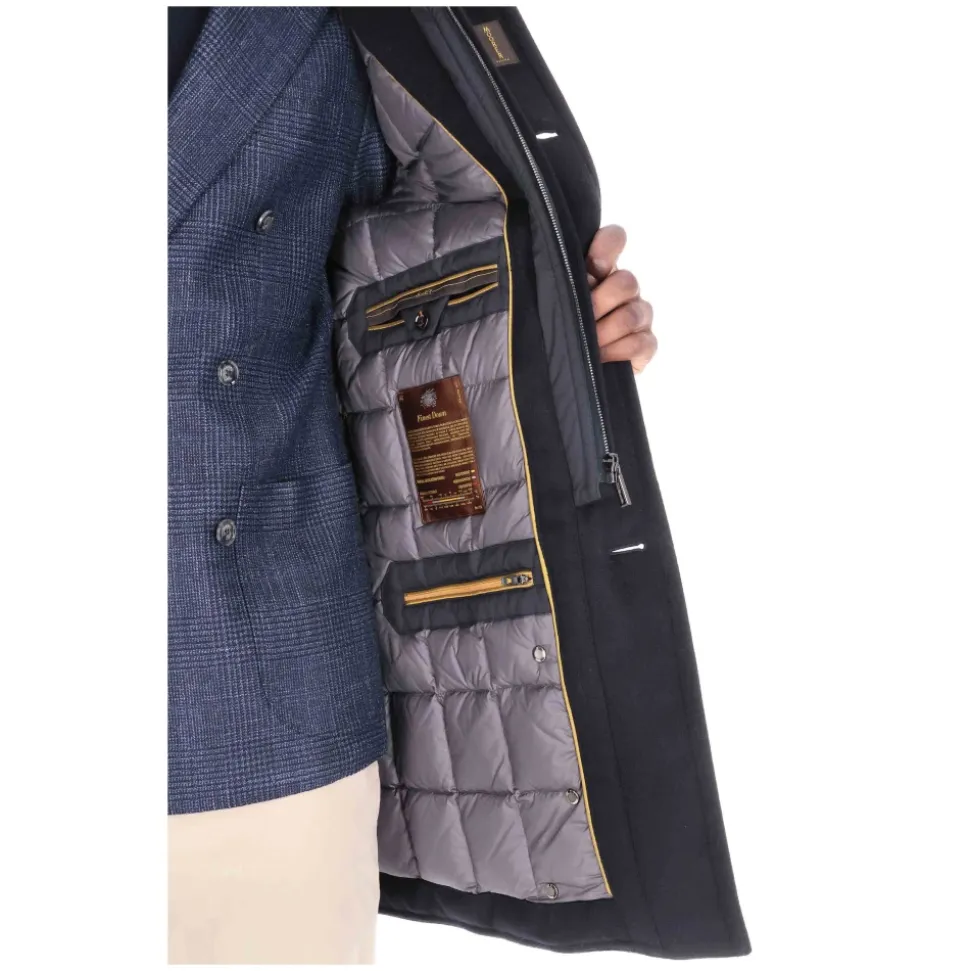 Chaqueta Azul de Lana de Castor y Cachemira con Plumón