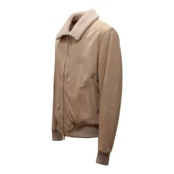 Chaqueta Bomber de Ante con Cuello de Piel de Oveja