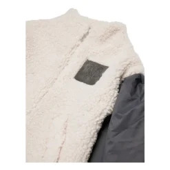Chaqueta de Piel Sintética Beige con Cremallera Blanca