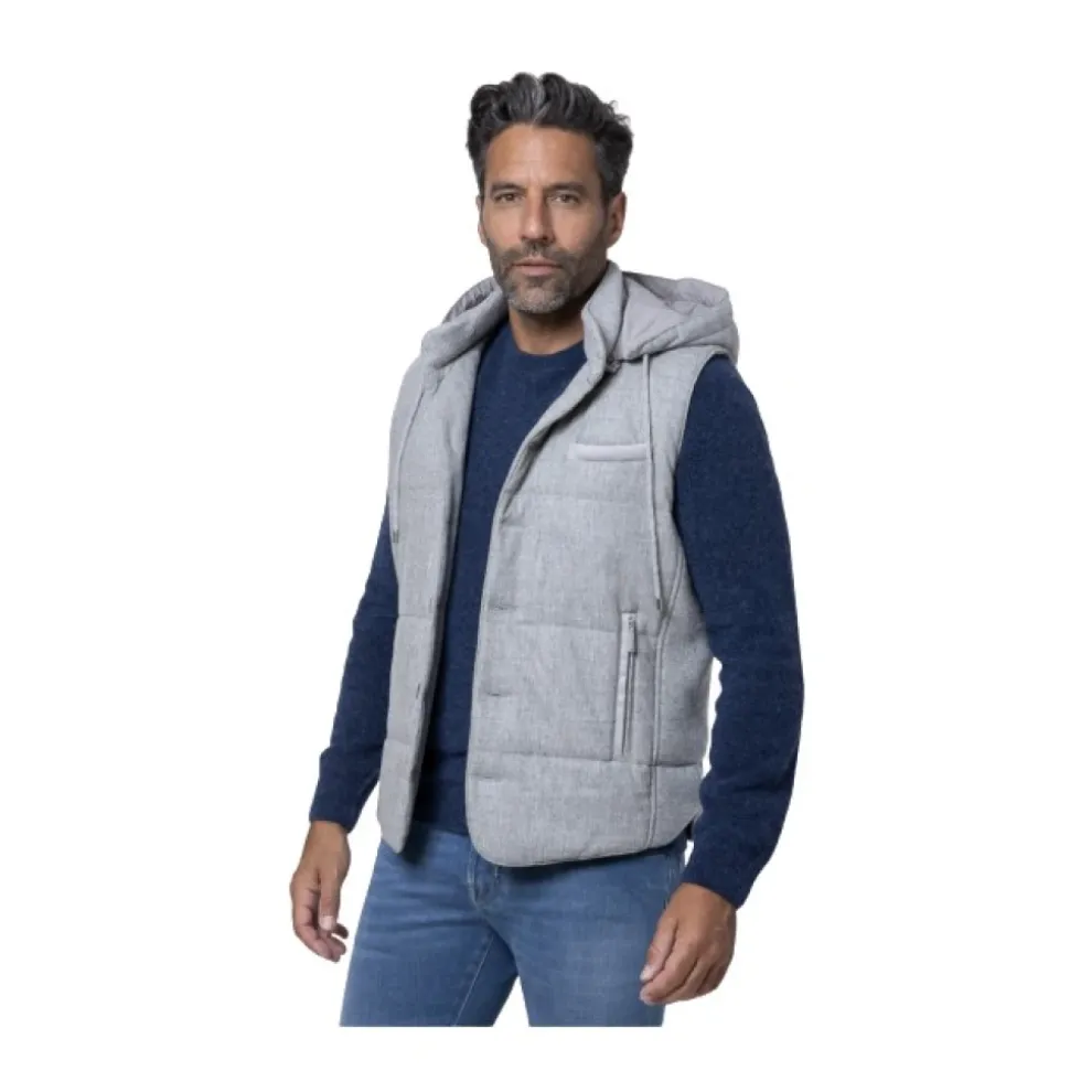 Chaqueta Gris de Lana sin Mangas con Capucha