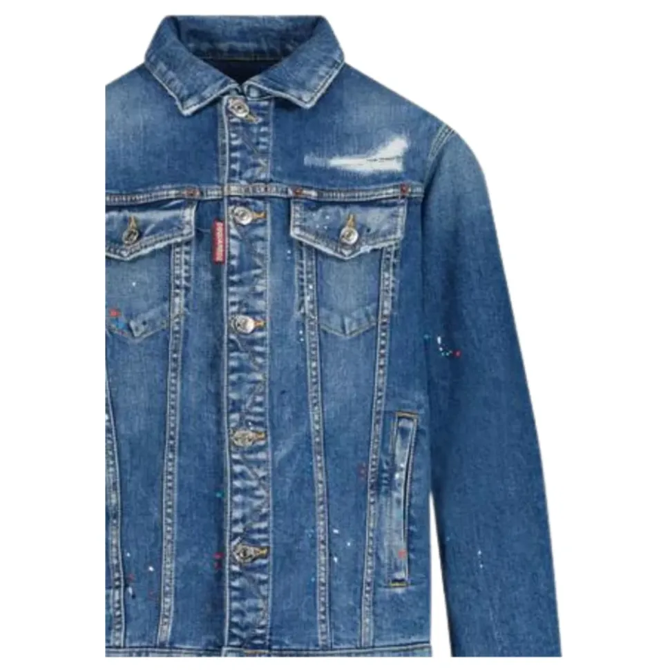 Chaqueta Vaquera Infantil con Salpicaduras de Pintura