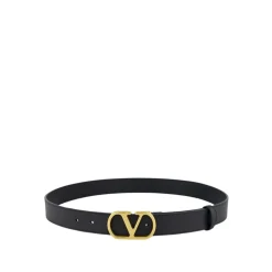 Cinturón negro con logo V en piel de becerro brillante
