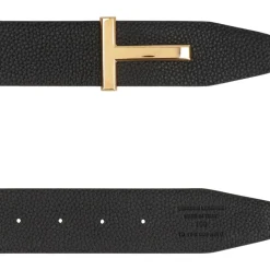 Cinturón Reversible de Cuero Granulado con Hebilla de Metal Dorado