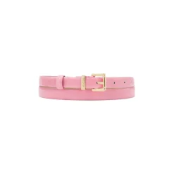 Cinturón rosa estrecho para vestido con hebilla dorada