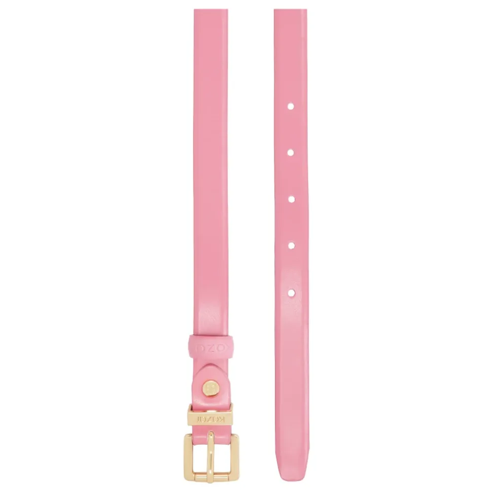 Cinturón rosa estrecho para vestido con hebilla dorada