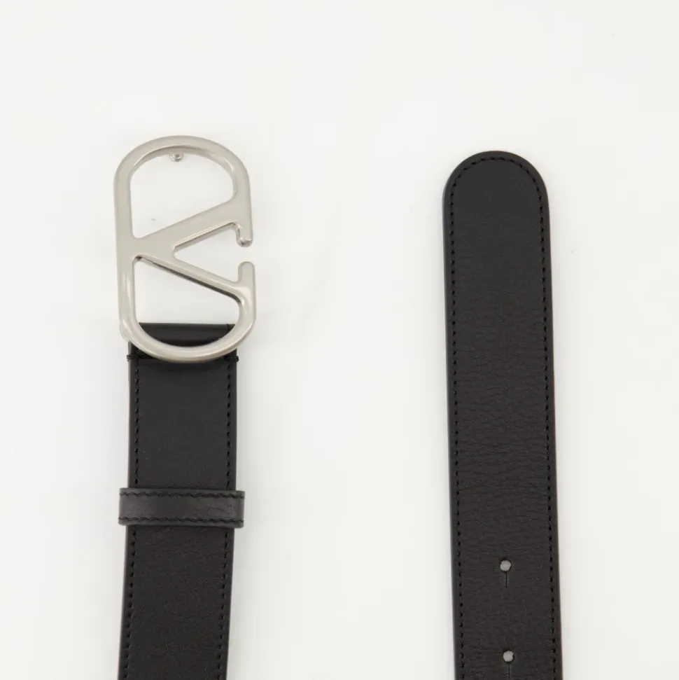 Cinturón VLogo de Cuero Negro