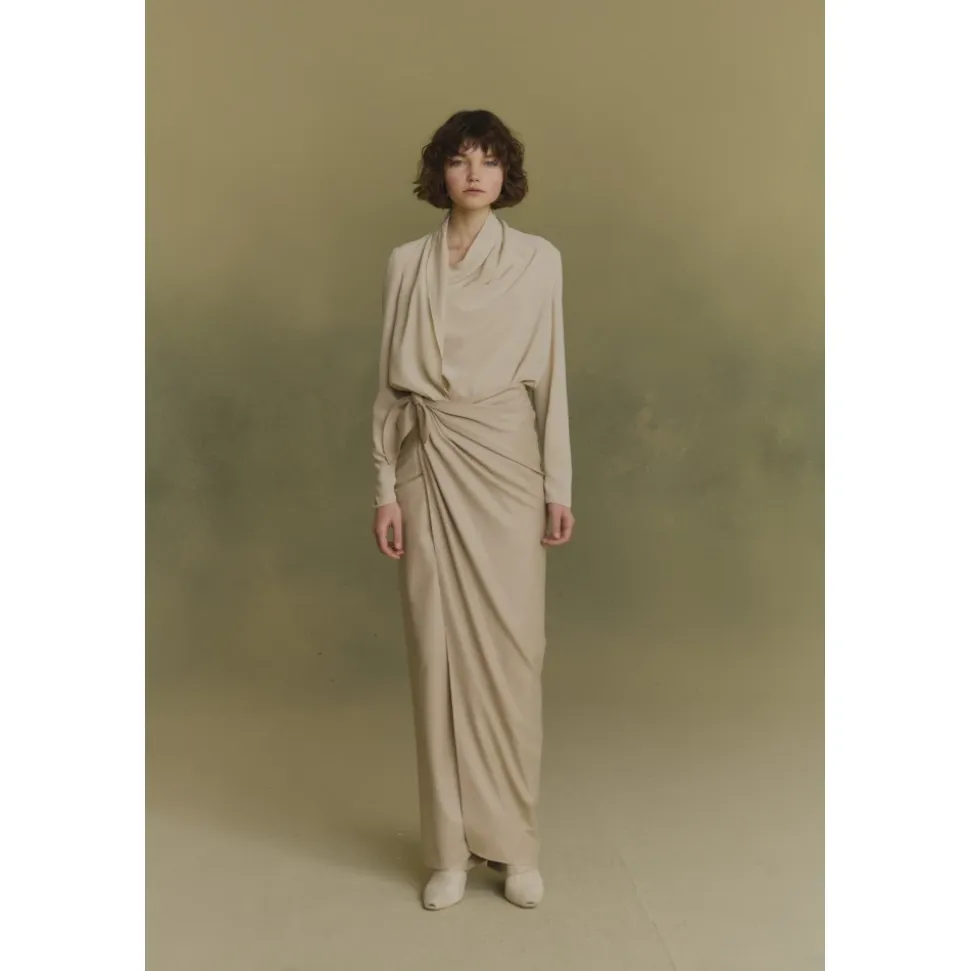 Fabula, falda pareo de lana virgen beige-
