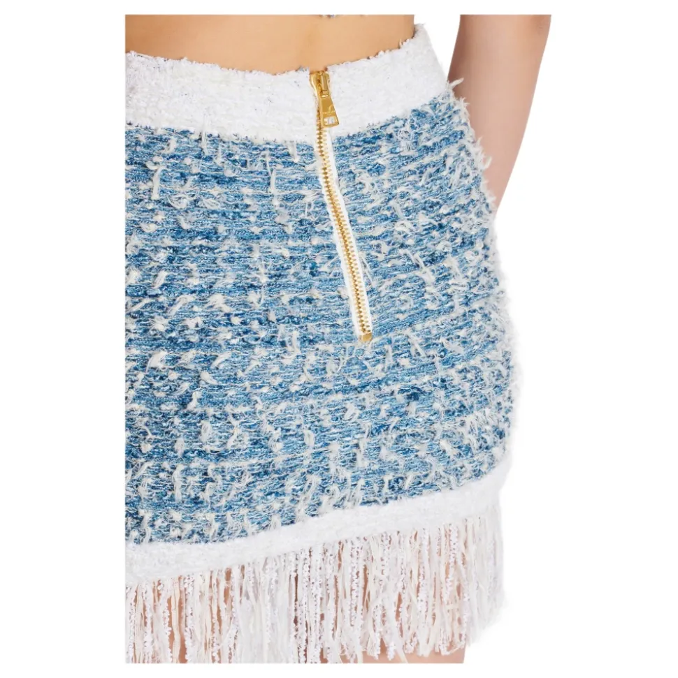 Falda de tweed denim con flecos
