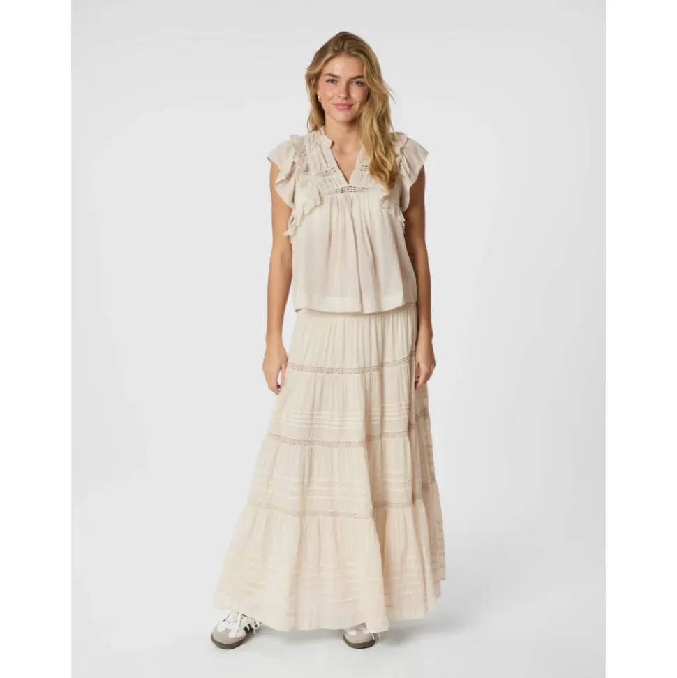 Falda larga de voile marfil