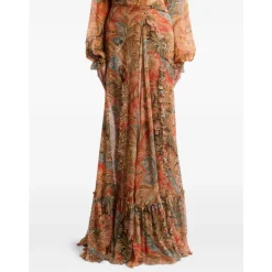 Falda Maxi de Seda con Estampado Paisley y Volantes
