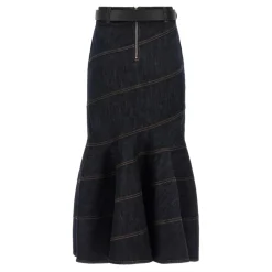 Falda midi vaquera con cinturón Indigo