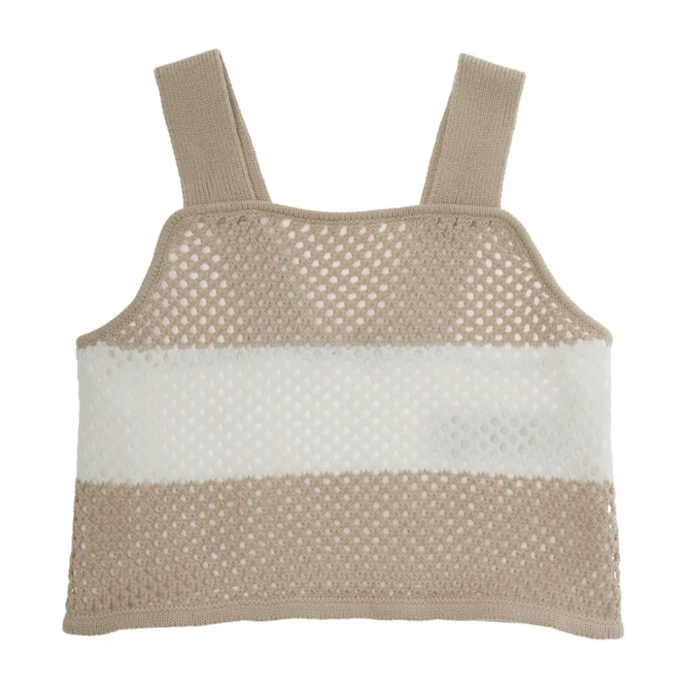 Jersey beige a rayas con diseño perforado