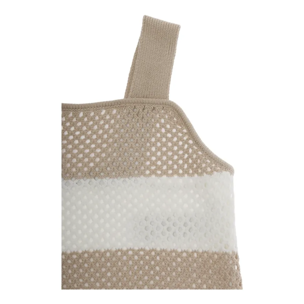Jersey beige a rayas con diseño perforado