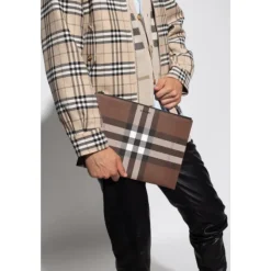 Large Check E-Canvas Zip Pouch