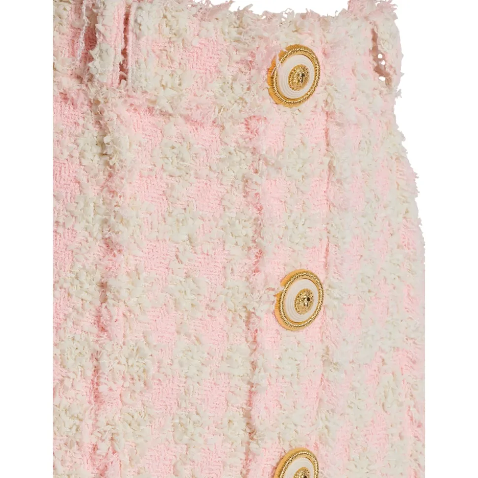 Minifalda de tweed con botones y cintura alta
