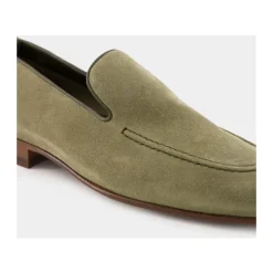 Mocasines de ante caqui con detalles de cuero