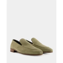 Mocasines de ante caqui con detalles de cuero