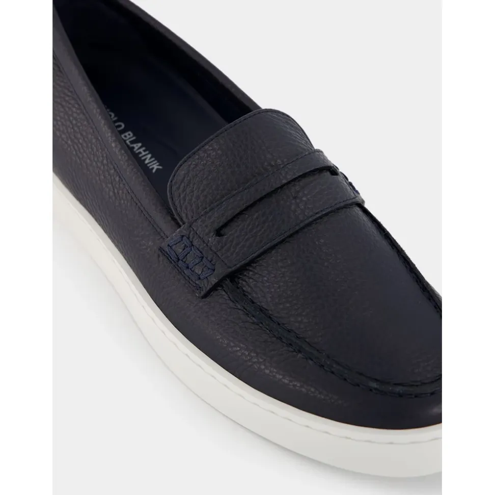 Mocasines de Cuero Azul Marino Estilo Moderno