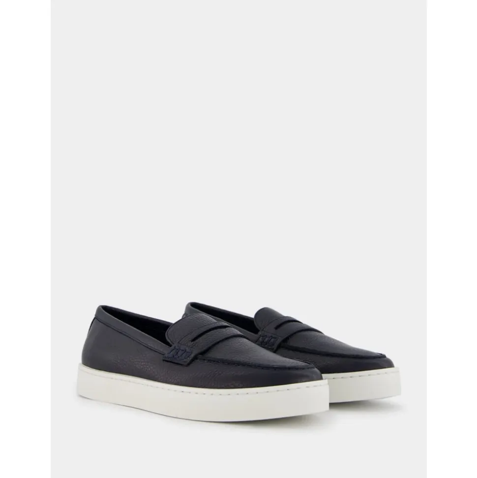 Mocasines de Cuero Azul Marino Estilo Moderno