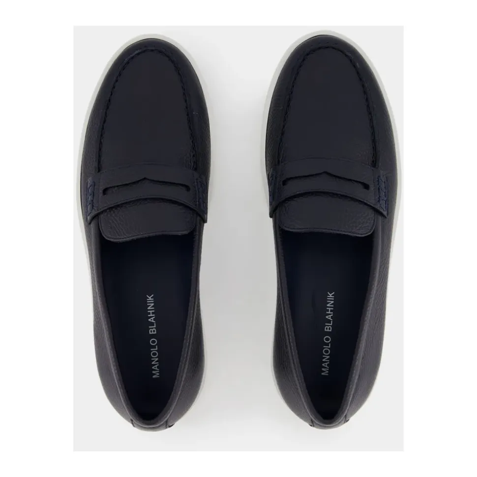 Mocasines de Cuero Azul Marino Estilo Moderno