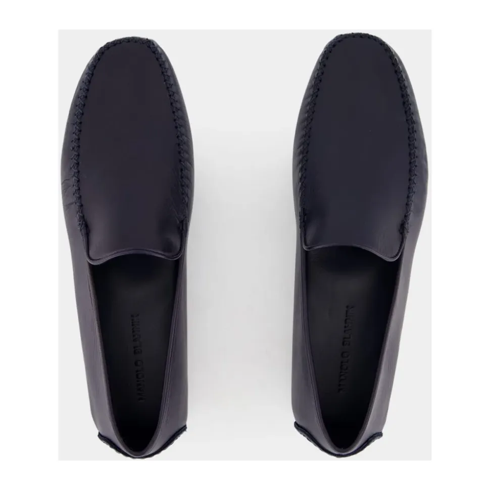 Mocasines de Cuero Azul Marino Diseño Minimalista