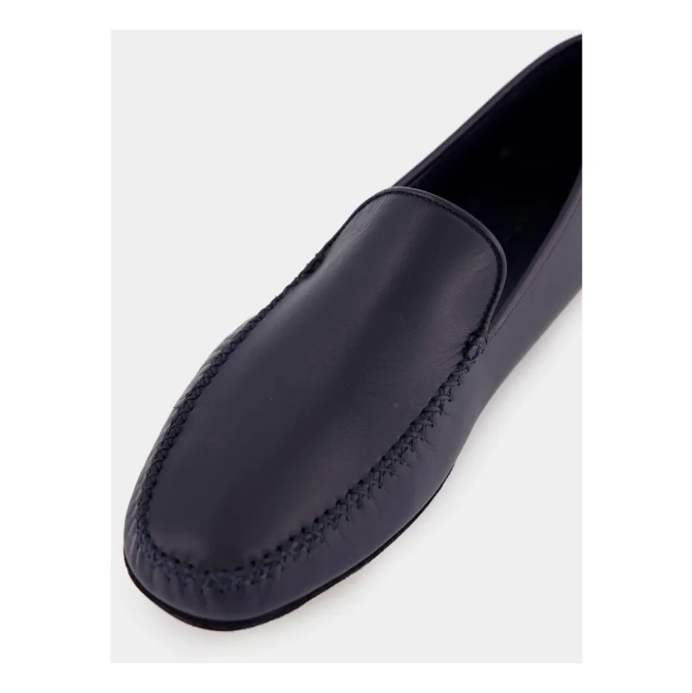 Mocasines de Cuero Azul Marino Diseño Minimalista